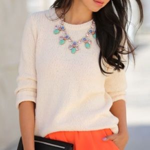 J Crew Twist Knot Linen Blend Crew Neck Sweater in Ivory